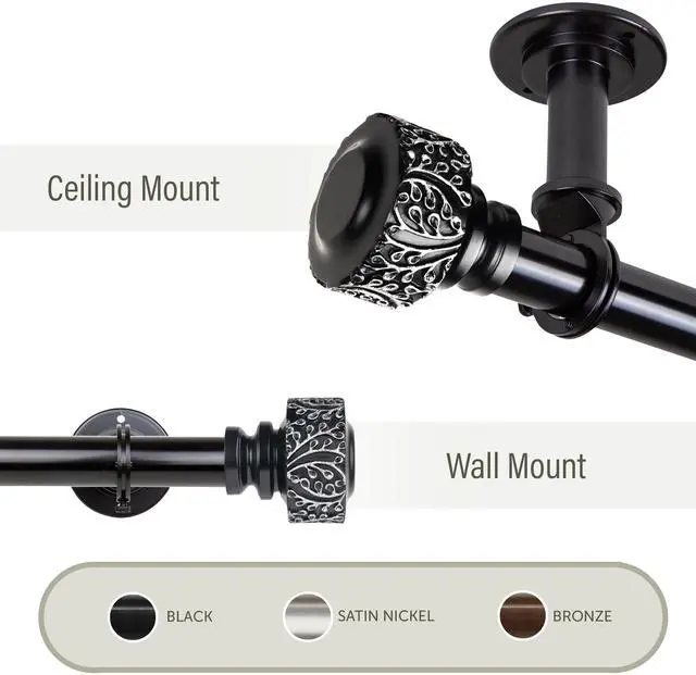 Main image of Alexander 1"  Ceiling Curtain Rod/ Room Divider  28-48 inch - Black