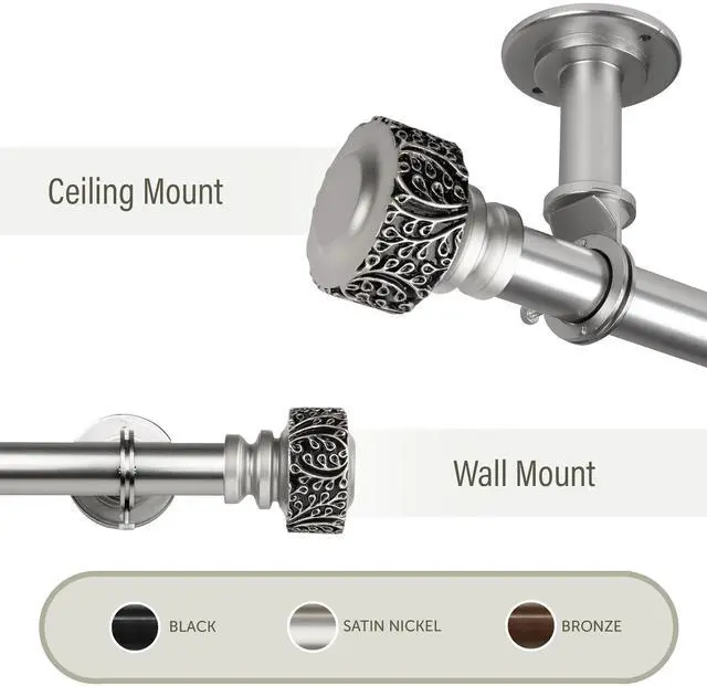 Main image of Alexander 1"  Ceiling Curtain Rod/ Room Divider  120-170 inch - Satin Nickel