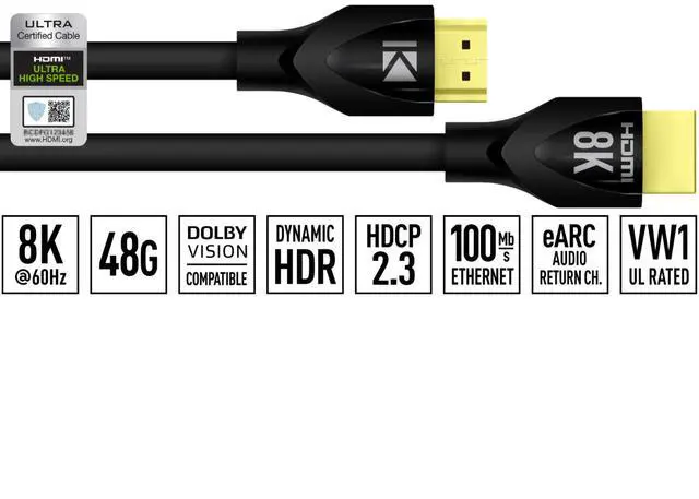 Main image of Key Digital 6ft (1.8m) 8K 48Gbps Ultra Certified High-Speed HDMI Cable Supports Dynamic HDR, Dolby® Vision, HDCP2.3, eARC, Enhanced Gaming Features -KD-Pro8K6BX