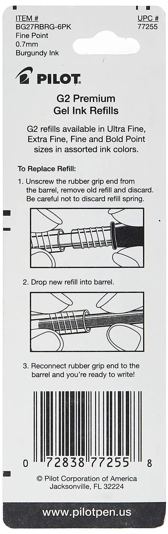 Alt view image 2 of 2 - Pilot, G2 Gel Ink Refills, Fine Point 0.7 mm, Burgundy, Pack of 2