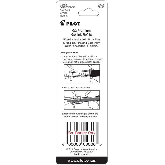 Alt view image 2 of 3 - Pilot, G2 Gel Ink Refills, Fine Point 0.7 mm, Teal, Pack of 2