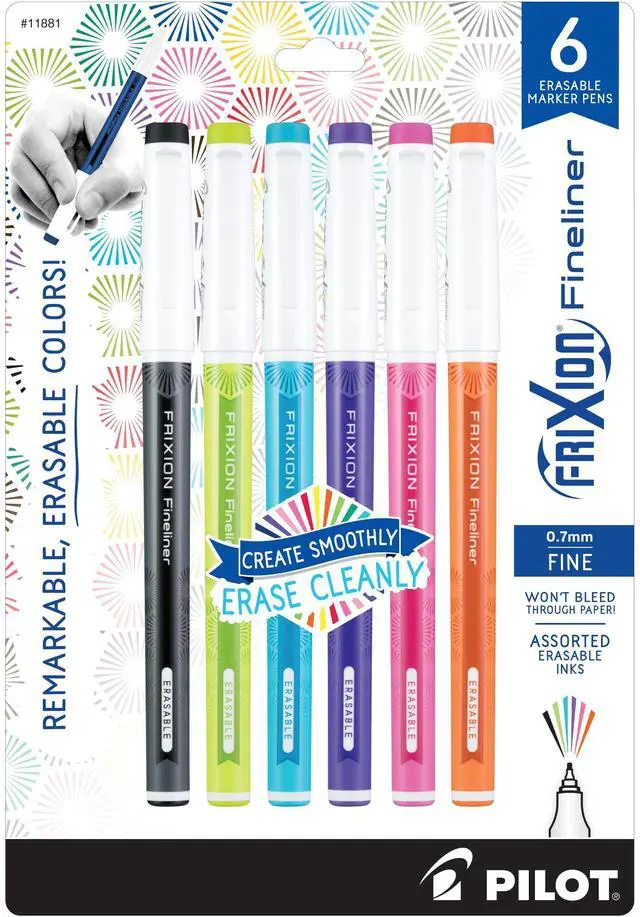 Main image of PILOT FriXion Fineliner Erasable Marker Pens, Fine Point, Assorted Vivid Color Inks, 6-Pack (11881)