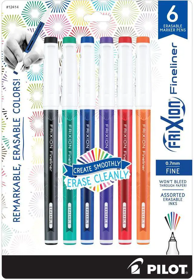 Main image of Pilot FriXion Fineliner Erasable Marker Pens, Fine Point 0.7 mm, Pack of 6, Assorted Colors, Erasable Pens - Ideal for School, Journaling, & Office Writing