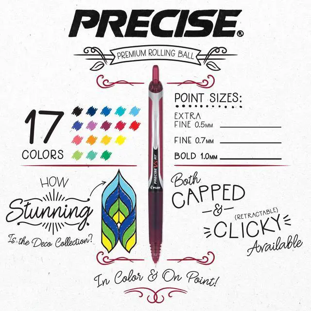 Alt view image 4 of 6 - Pilot Precise V10 RT Refillable & Retractable Rolling Ball Pens, Bold Point, Purple Ink, 1.0mm, 12-Pack