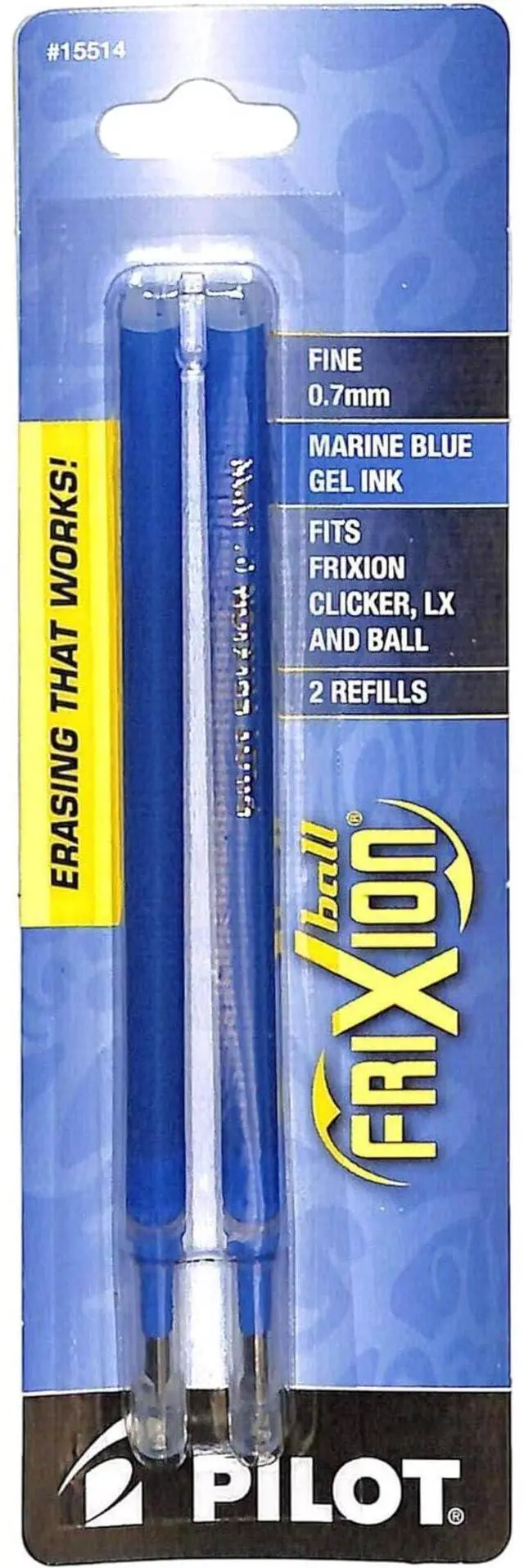 Main image of PILOT FriXion Gel Ink Refills For Clicker, LX & Ball Pens, Fine Point (0.7mm), Marine Blue Ink, 2-Pack (15514)