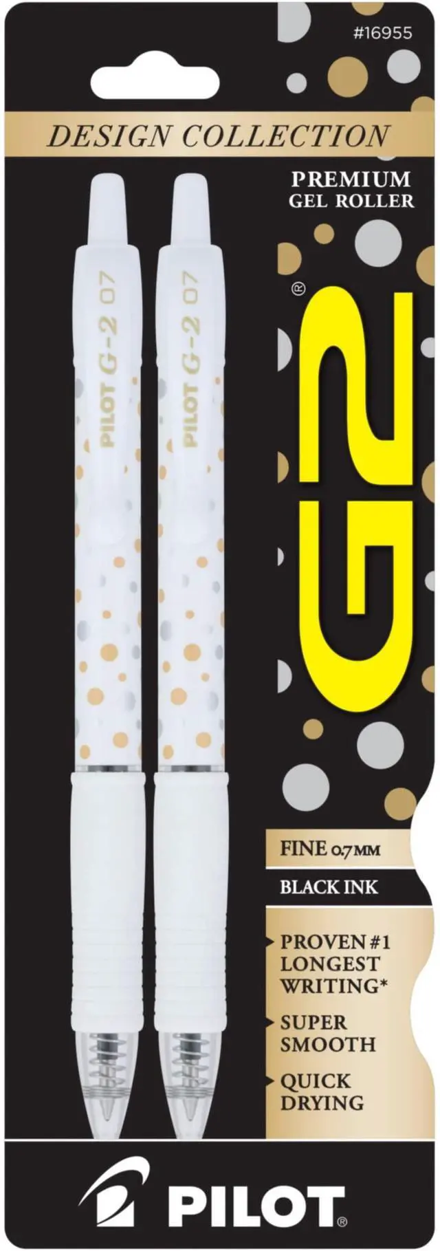 Main image of PILOT G2 Design Collection, White Barrel Retractable Gel Ink Pen, 0.7mm Fine Point, Black Ink, 2 Pens