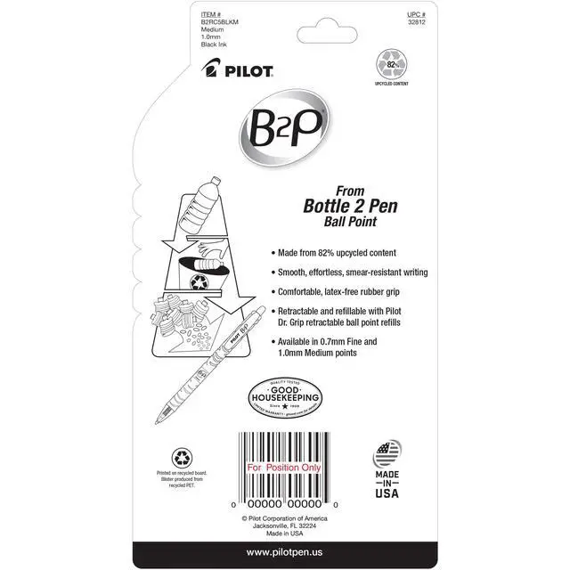 Alt view image 2 of 5 - Pilot B2P - Bottle to Pen Refillable & Retractable Ballpoint Pens Made From Recycled Bottles, Medium Point, Black Ink, 1.0mm, 5-Pack