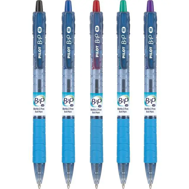 Alt view image 3 of 4 - PILOT B2P - Bottle to Pen Refillable & Retractable Ball Point Pen Made From Recycled Bottles, Medium Point, Black/Blue/Red/Green/Purple Inks, 5-Pack (32814)