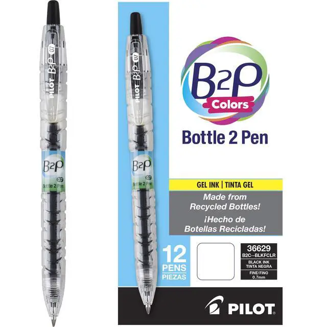 Alt view image 2 of 5 - Pilot B2P Colors - Bottle to Pen Refillable & Retractable Rolling Ball Gel Pens Made From Recycled Bottles, Fine Point, Black G2 Inks, 0.7mm, 12-Pack
