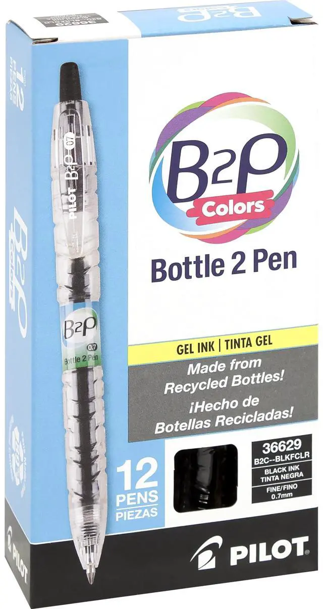 Main image of Pilot B2P Colors - Bottle to Pen Refillable & Retractable Rolling Ball Gel Pens Made From Recycled Bottles, Fine Point, Black G2 Inks, 0.7mm, 12-Pack