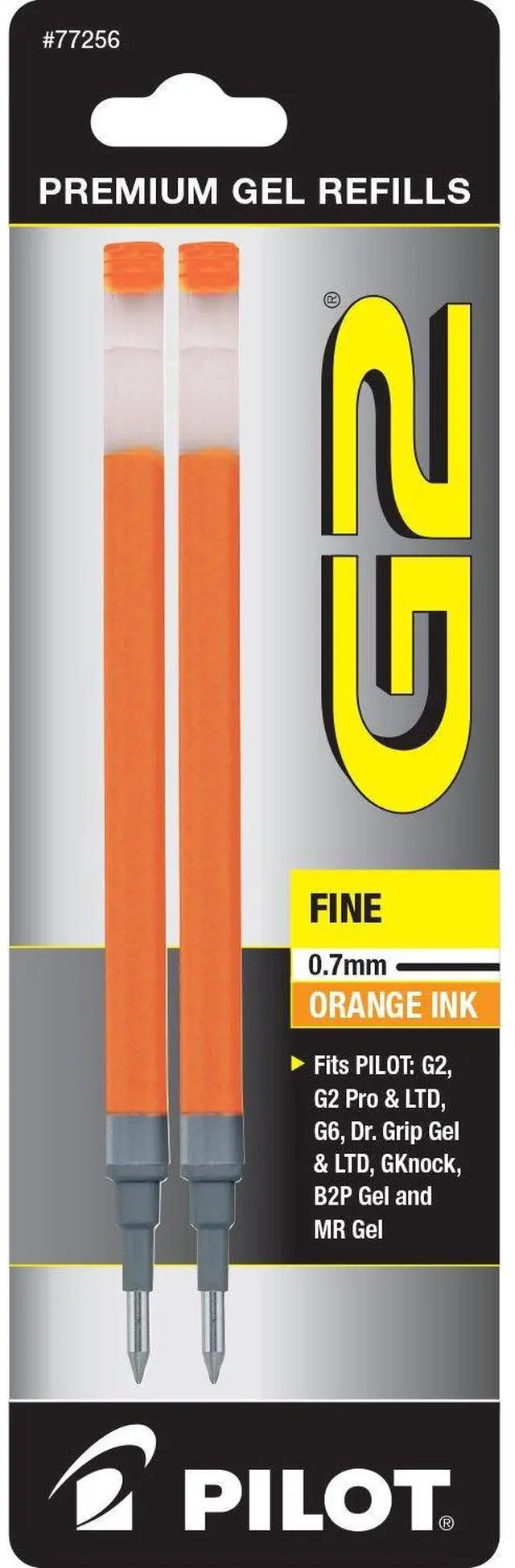 Main image of Pilot, G2 Gel Ink Refills, Fine Point 0.7 mm, Orange, Pack of 2