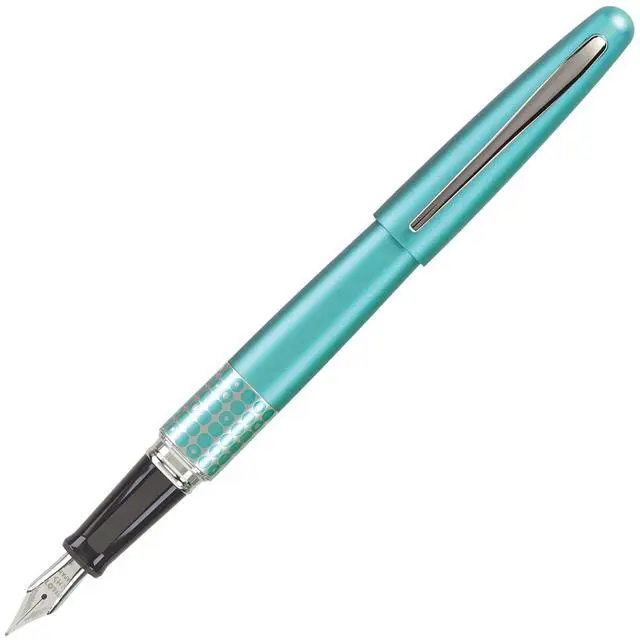 Main image of PILOT MR Retro Pop Collection Fountain Pen in Gift Box, Turquoise Barrel with Dots Accent, Fine Point Stainless Steel Nib, Refillable Black Ink (91436)