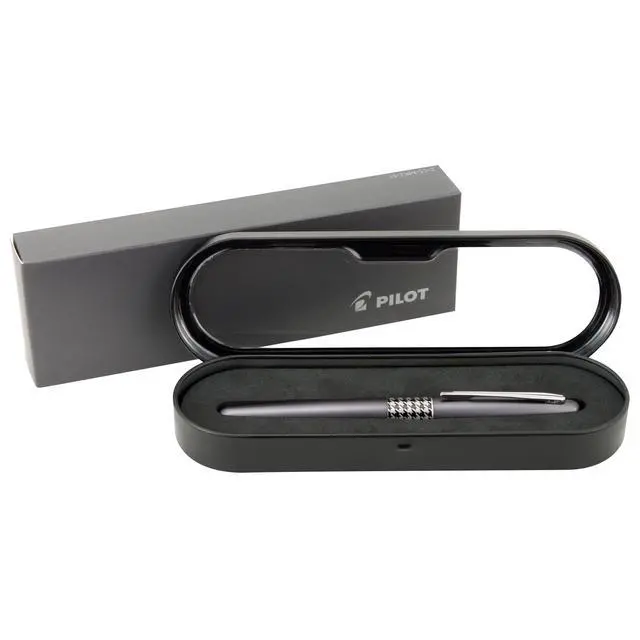 Alt view image 3 of 5 - PILOT MR Retro Pop Collection Fountain Pen in Gift Box, Gray Barrel with Houndstooth Accent, Fine Point Stainless Steel Nib, Refillable Black Ink (91435)