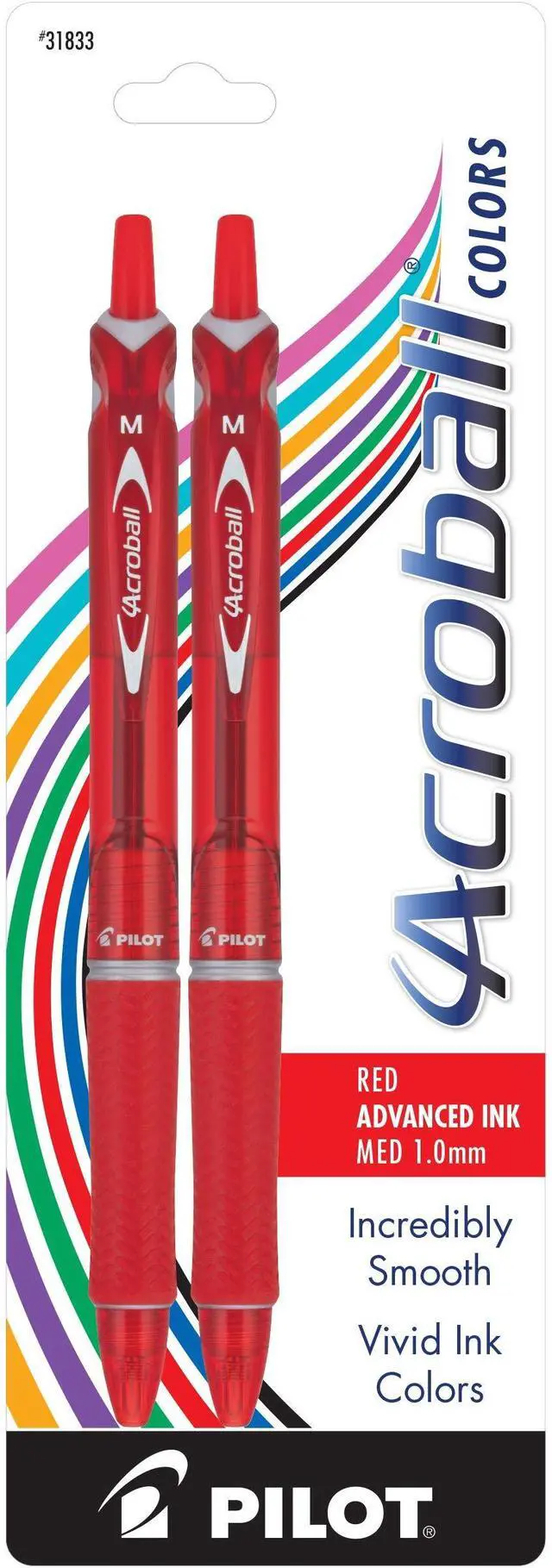 Main image of PILOT Acroball Colors Advanced Ink Refillable & Retractable Ball Point Pens, Medium Point, Red Ink, 2-Pack