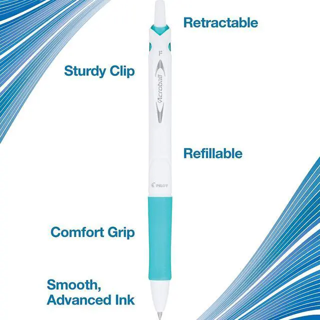 Alt view image 4 of 5 - Pilot Acroball PureWhite Advanced Ink Refillable & Retractable Ball Point Pens with Purple Accents, Fine Point, Ballpoint Pens, Black Ink, 0.7mm, 12-Pack