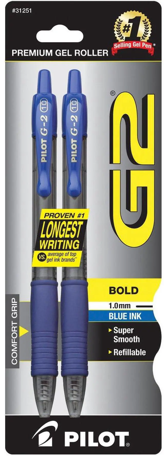 Main image of Pilot G2 Premium Gel Pens, Black Pens, Bold Point 1 mm, 2 Black