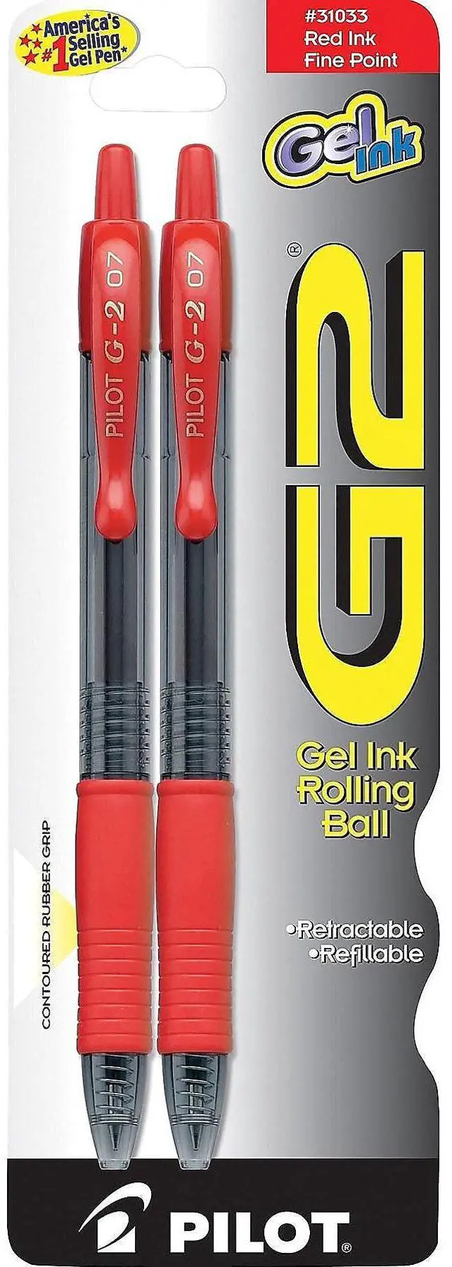 Main image of Pilot G2 Premium Gel Roller Pens, Fine Point 0.7 mm, Red Pens, Pack of 2 - Ideal for School, Journaling & Office Writing