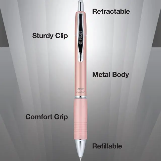 Alt view image 4 of 7 - Pilot G2 Limited Refillable & Retractable Gel Pen, Fine Point, Rose Gold Barrel, 0.7 mm, Black Ink, Single Pen