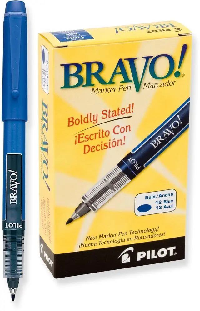 Main image of PILOT Bravo Liquid Ink Marker Pens, Bold Point, Blue Ink, 12-Pack (11035)