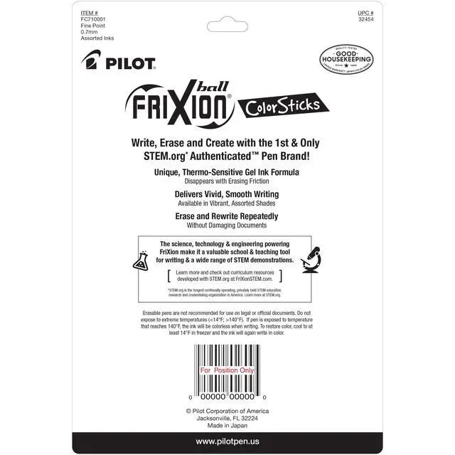 Alt view image 2 of 6 - Pilot FriXion ColorSticks Erasable Gel Ink Pens, Fine Point 0.7 mm, Assorted Colors, Pack of 10, Erasable Pens - Ideal for School, Journaling, & Office Writing