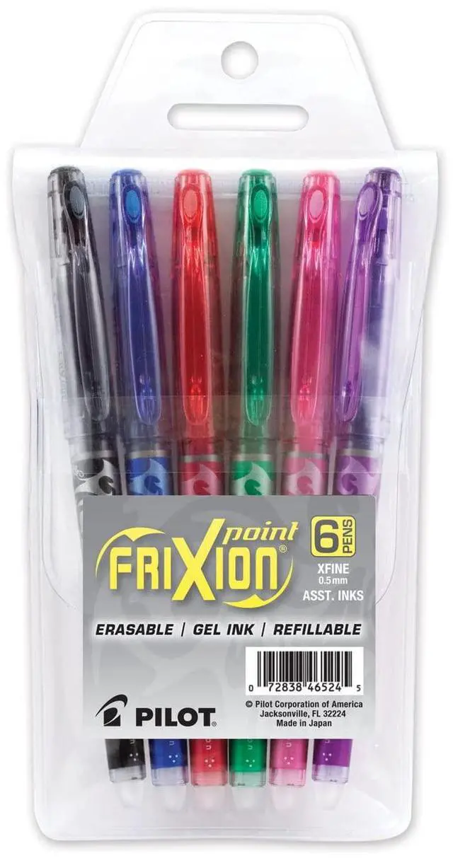 Main image of Pilot, FriXion Point Erasable & Refillable Gel Ink Pens, Extra Fine Point 0.5 mm, Pack of 6, Assorted Colors