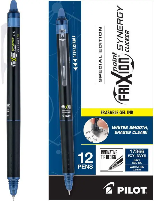 Main image of Pilot Pens, FriXion Synergy Clicker Erasable, Refillable, Retractable Gel Ink Pens, Extra Fine Point 0.5 mm, Pack of 12, Navy Ink