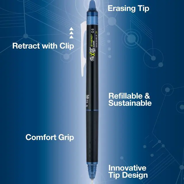 Alt view image 4 of 7 - Pilot Pens, FriXion Synergy Clicker Erasable, Refillable, Retractable Gel Ink Pens, Extra Fine Point 0.5 mm, Pack of 12, Navy Ink