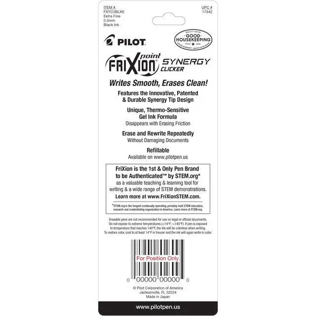 Alt view image 2 of 7 - Pilot, FriXion Synergy Clicker Erasable, Refillable, Retractable Gel Ink Pens, Extra Fine Point 0.5 mm, Pack of 3, Black