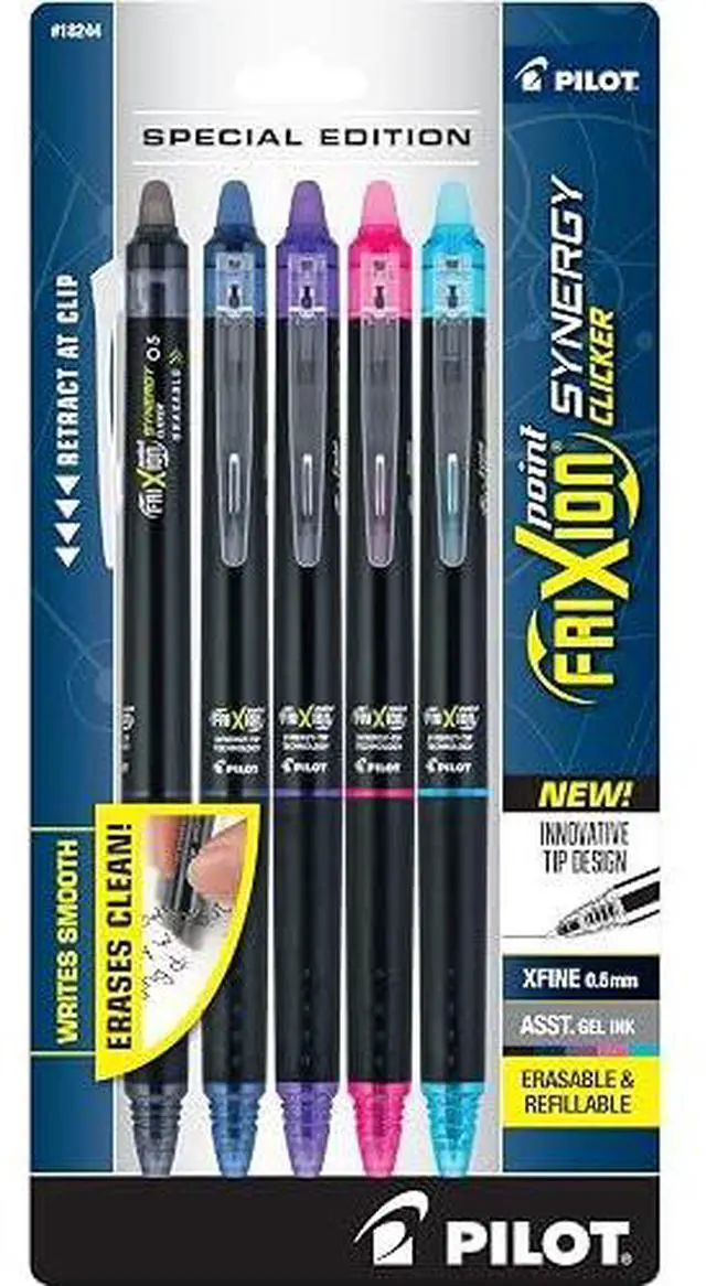 Main image of Pilot FriXion Synergy Clicker Erasable, Refillable, Retractable Gel Ink Pens, Extra Fine Point 0.5 mm, Pack of 5, Assorted Colors, FriXion Erasable Pens 0.5 - Ideal for School & Office Writing