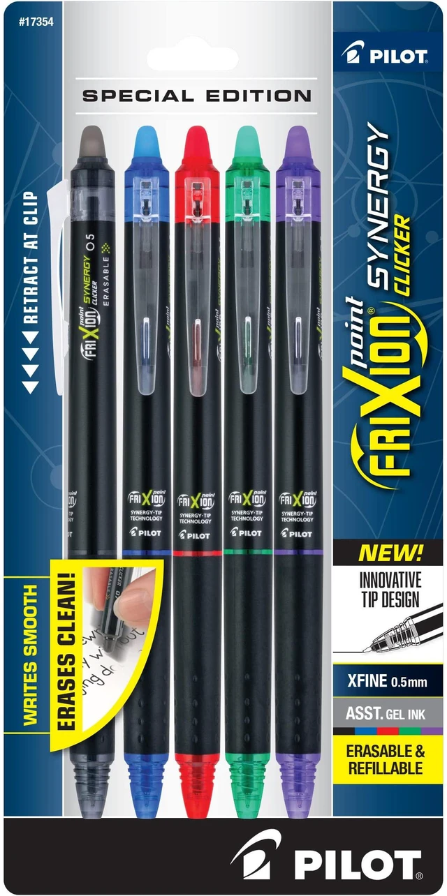 Main image of PILOT Frixion Point Synergy Clicker Retractable & Erasable Gel Ink Pens, 0.5mm Extra Fine Point, Assorted Colors, 5-pack