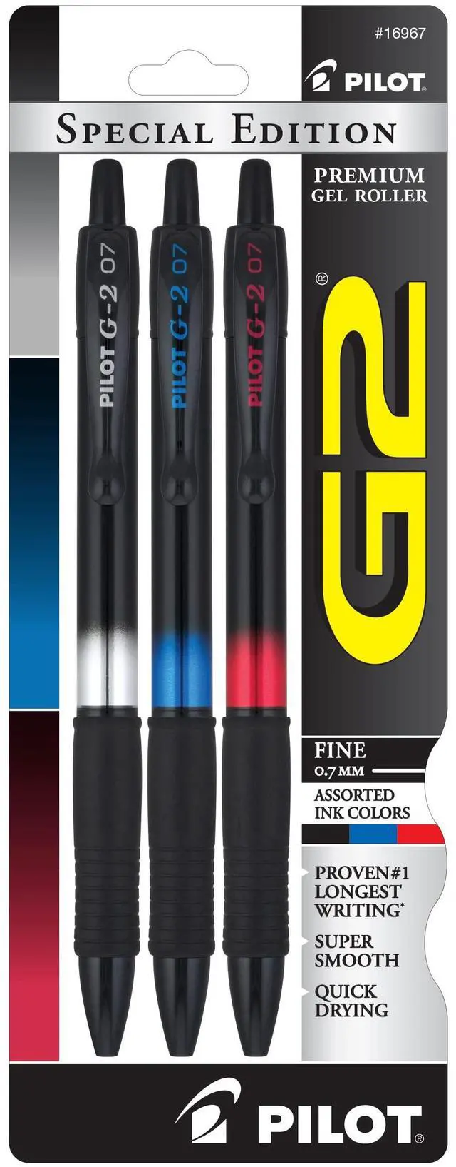 Main image of Pilot, G2 Special Edition Premium Gel Roller Pens, Fine Point 0.7 mm, Black, Blue, Red, Pack of 3