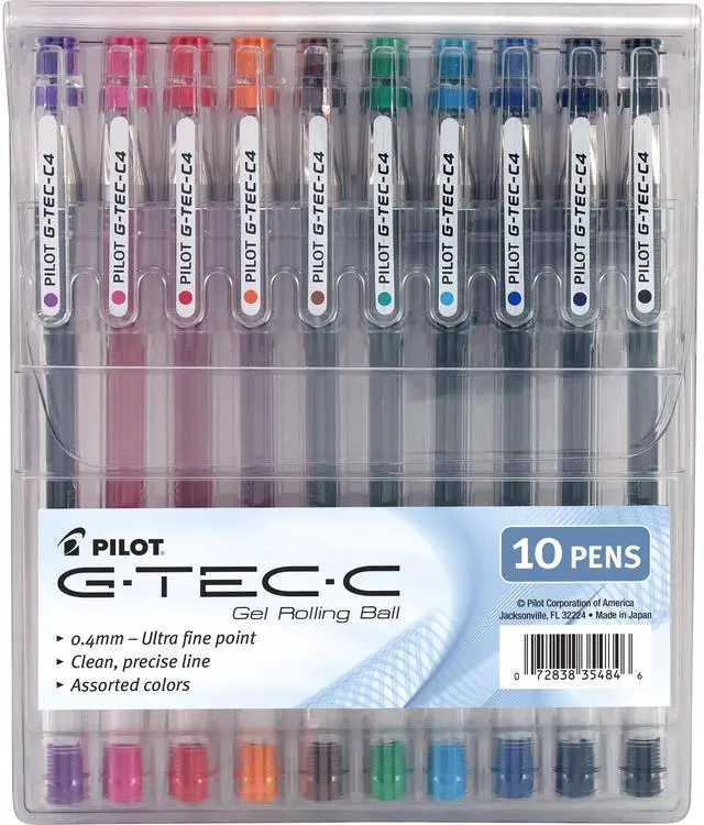 Main image of PILOT G-Tec-C Gel Ink Rolling Ball Pens, Ultra Fine Point (0.4mm), Assorted Color Inks, 10-Pack Pouch (35484)