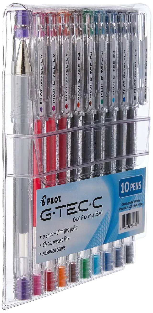 Alt view image 2 of 4 - PILOT G-Tec-C Gel Ink Rolling Ball Pens, Ultra Fine Point (0.4mm), Assorted Color Inks, 10-Pack Pouch (35484)