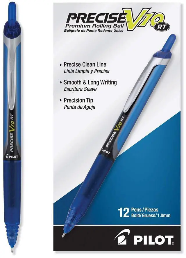 Main image of Pilot Precise V10 RT Refillable & Retractable Rolling Ball Pens, Bold Point, Blue Ink, 1.0mm, 12-Pack