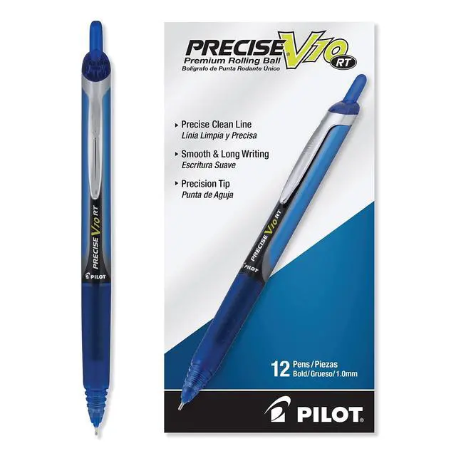 Alt view image 4 of 5 - Pilot Precise V10 RT Refillable & Retractable Rolling Ball Pens, Bold Point, Blue Ink, 1.0mm, 12-Pack