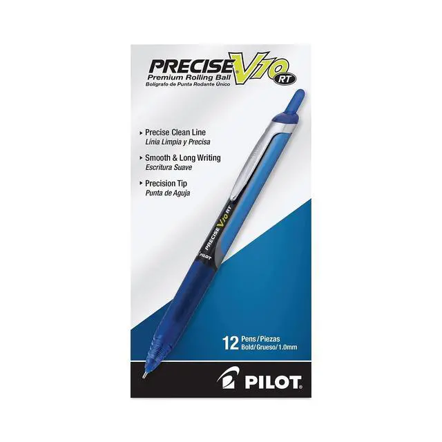 Alt view image 3 of 5 - Pilot Precise V10 RT Refillable & Retractable Rolling Ball Pens, Bold Point, Blue Ink, 1.0mm, 12-Pack