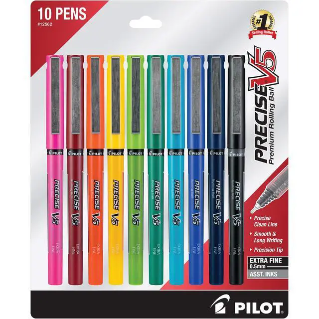 Alt view image 4 of 5 - Pilot Precise V5 Capped Liquid Ink Rollerball Pens, Extra Fine Point Ink Pens 0.5 mm, Colored, Assorted Colors, Pack of 10 - Ideal for School, Journaling, & Office Writing