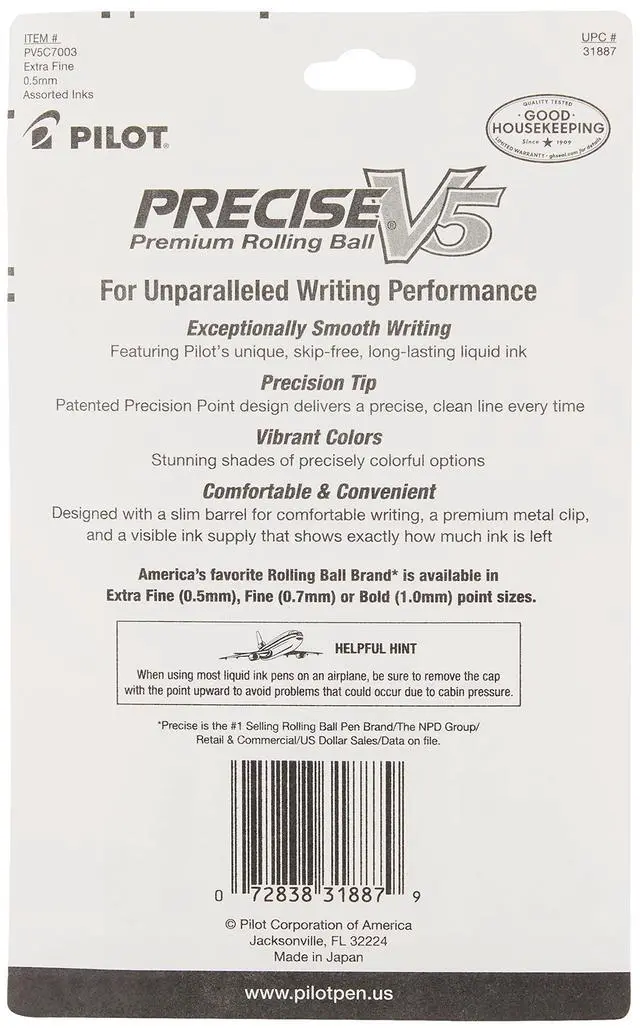 Alt view image 2 of 3 - Pilot Precise V5 Capped Liquid Ink Rollerball Pens, Extra Fine Point Ink Pens 0.5 mm, Colored Pens, Assorted Colors, Pack of 7 - Ideal for School, Journaling, & Office Writing