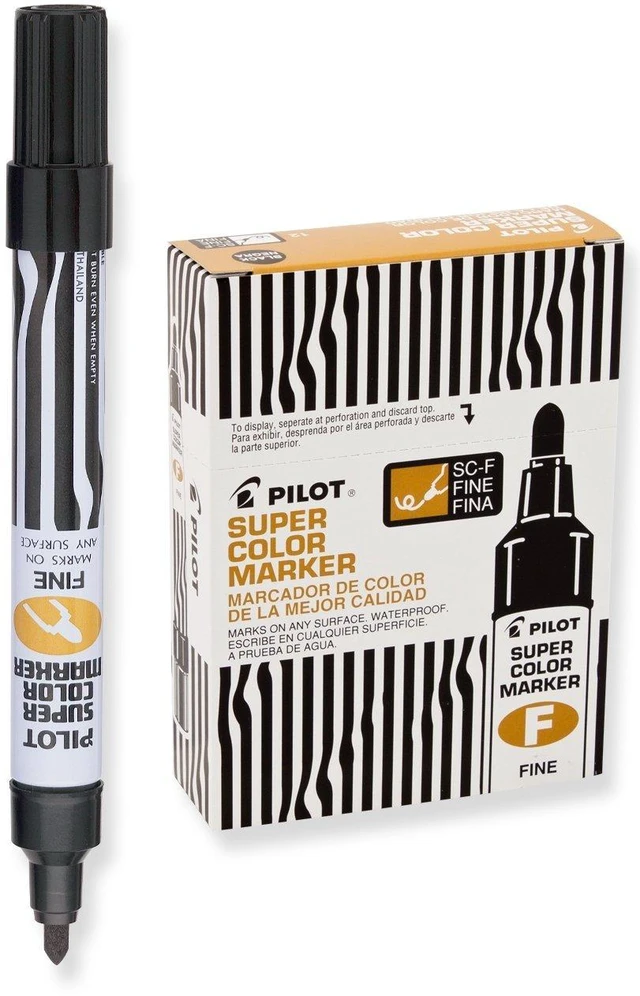 Main image of Pilot Super Color Jumbo Refillable Permanent Markers, Black Ink, Fine Bullet Tip, Jumbo Permanent Markers, 12-Pack