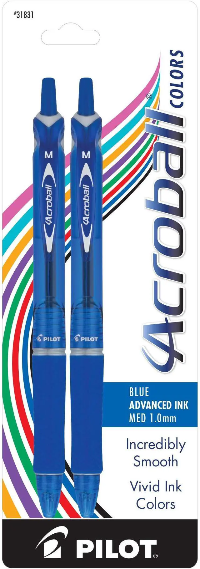 Main image of PILOT Acroball Colors Advanced Ink Refillable & Retractable Ball Point Pens, Medium Point, Blue Ink, 2-Pack
