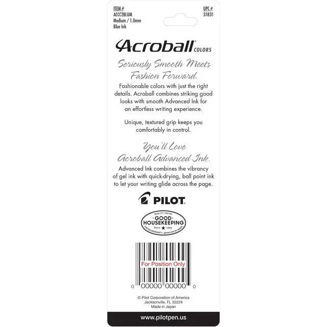 Alt view image 2 of 4 - PILOT Acroball Colors Advanced Ink Refillable & Retractable Ball Point Pens, Medium Point, Blue Ink, 2-Pack