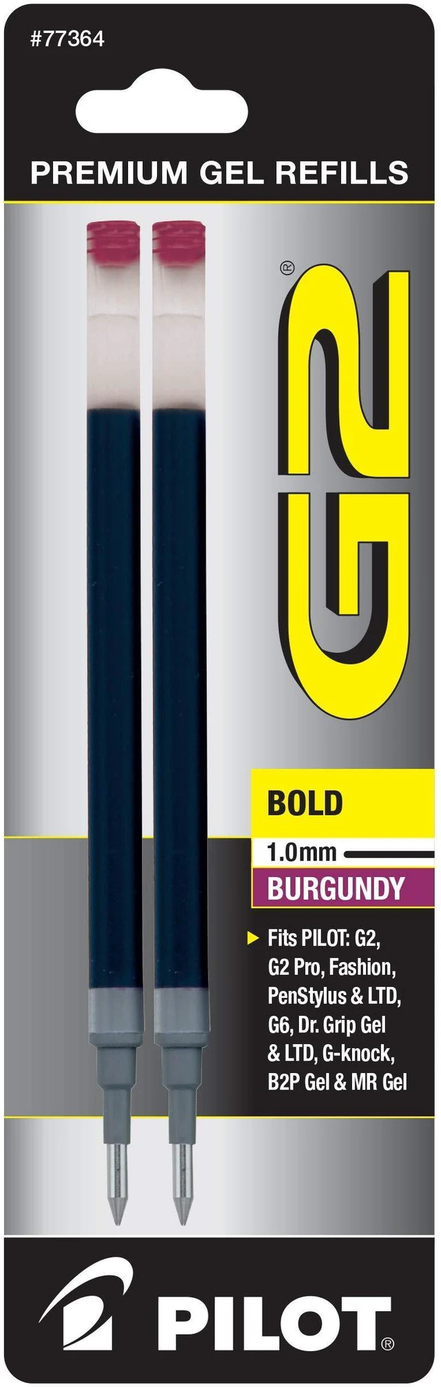 Main image of Pilot, G2 Gel Ink Refills, Bold Point 1 mm, Burgundy, Pack of 2