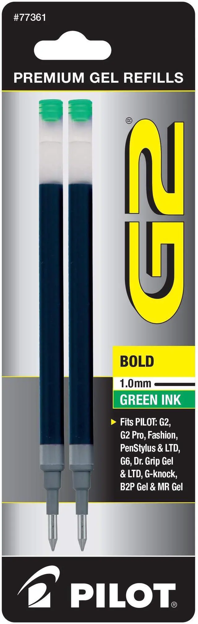Main image of Pilot, G2 Gel Ink Refills, Bold Point 1 mm, Green, Pack of 2