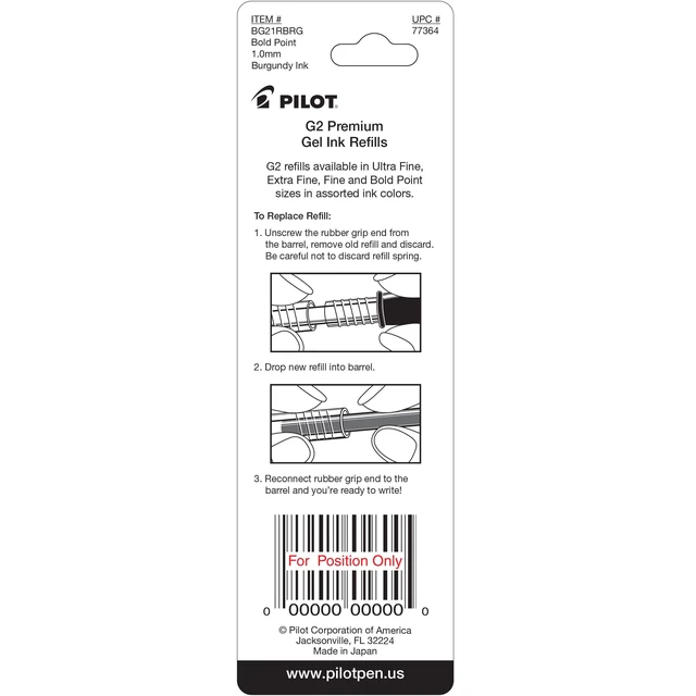 Alt view image 2 of 3 - Pilot, G2 Gel Ink Refills, Bold Point 1 mm, Burgundy, Pack of 2