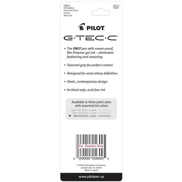 Alt view image 2 of 3 - PILOT G-Tec-C Gel Ink Rolling Ball Pens, Ultra Fine Point (0.4mm), Black Ink, 2-Pack (35481)