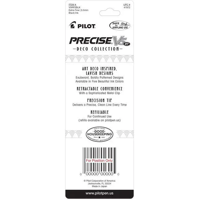 Alt view image 2 of 5 - Pilot, Precise V5 RT Deco Collection Refillable & Retractable Liquid Ink Rolling Ball Pens, Extra Fine Point 0.5 mm, Black, Pack of 2