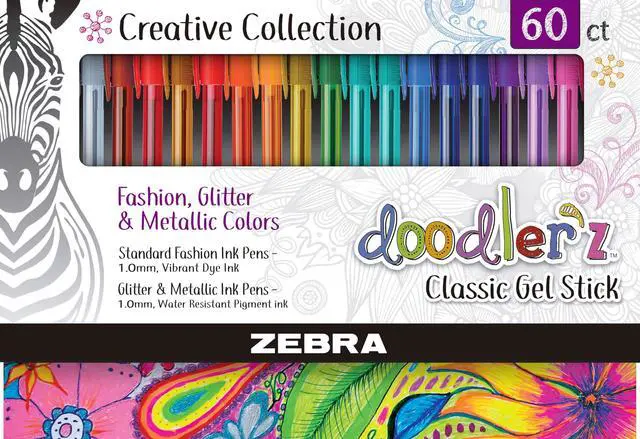 Main image of Zebra Pen doodler'z Gel Stick Pens, Assorted Ink, 1.0mm, 60-Bulk Pack