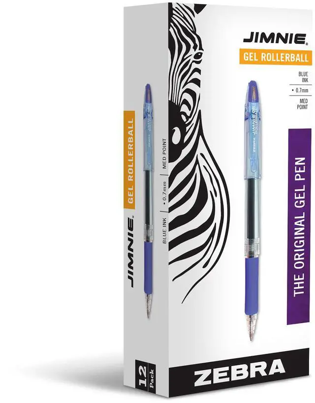 Main image of Zebra Pen JIMNIE Retractable Gel Rollerball Pen, Blue Ink, 0.7mm, 12-Pack