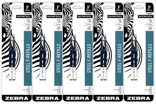 Main image of Zebra Pen Ballpoint Refill, Fits F-301, F-402, F-701, Blue, 0.7mm, 10-Pack