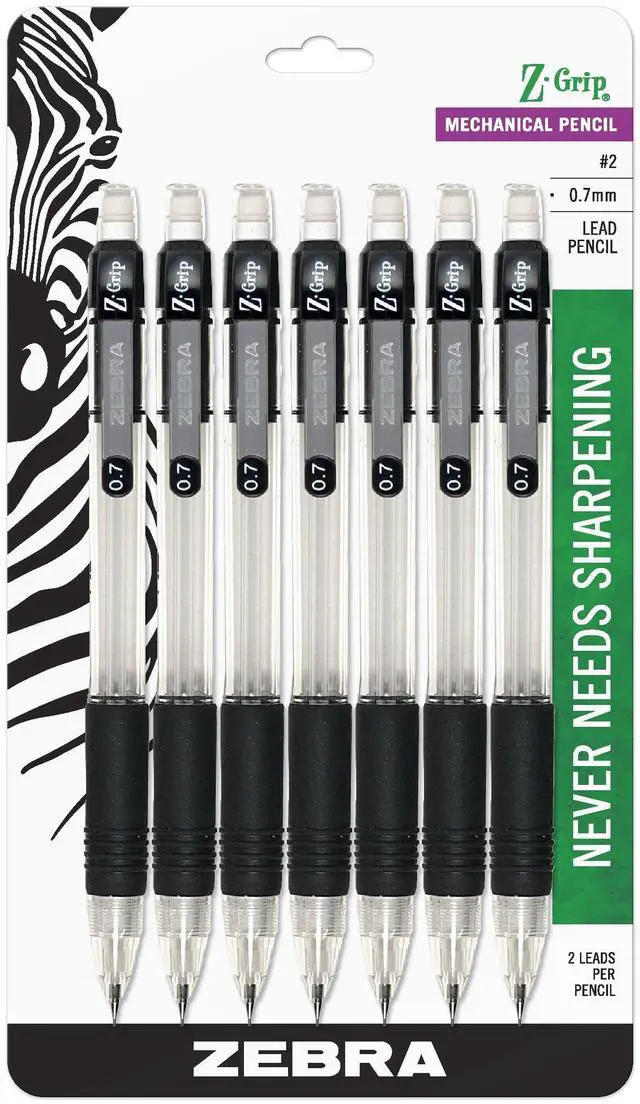 Main image of Zebra Pen Z-Grip Mechanical Pencil, 0.7mm #2 HB, Clear Barrel, 7-Pack